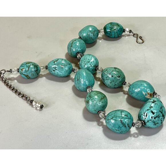 Vintage Chunky Gemstone Statement Necklace Light Turquoise Howlite Beads - 181.g - Picture 8 of 10